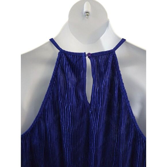 Blue Pleated Halter Top Womens glam layer coquette workwear club wear NWT - Picture 6 of 8